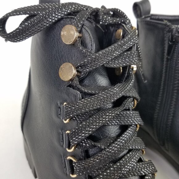 Chase + Chloe Storm Combat Boots Women 9 Black Block Heel Lug Sole Glitter Laces - Picture 9 of 15